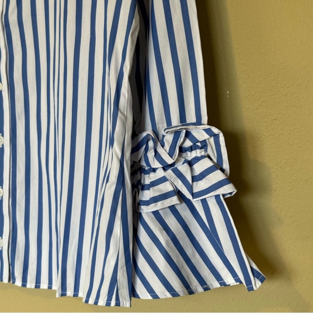 NWT Harshman Indigo Stripes Preppy Selina Nautical Cotton Blouse XS - Picture 4 of 7